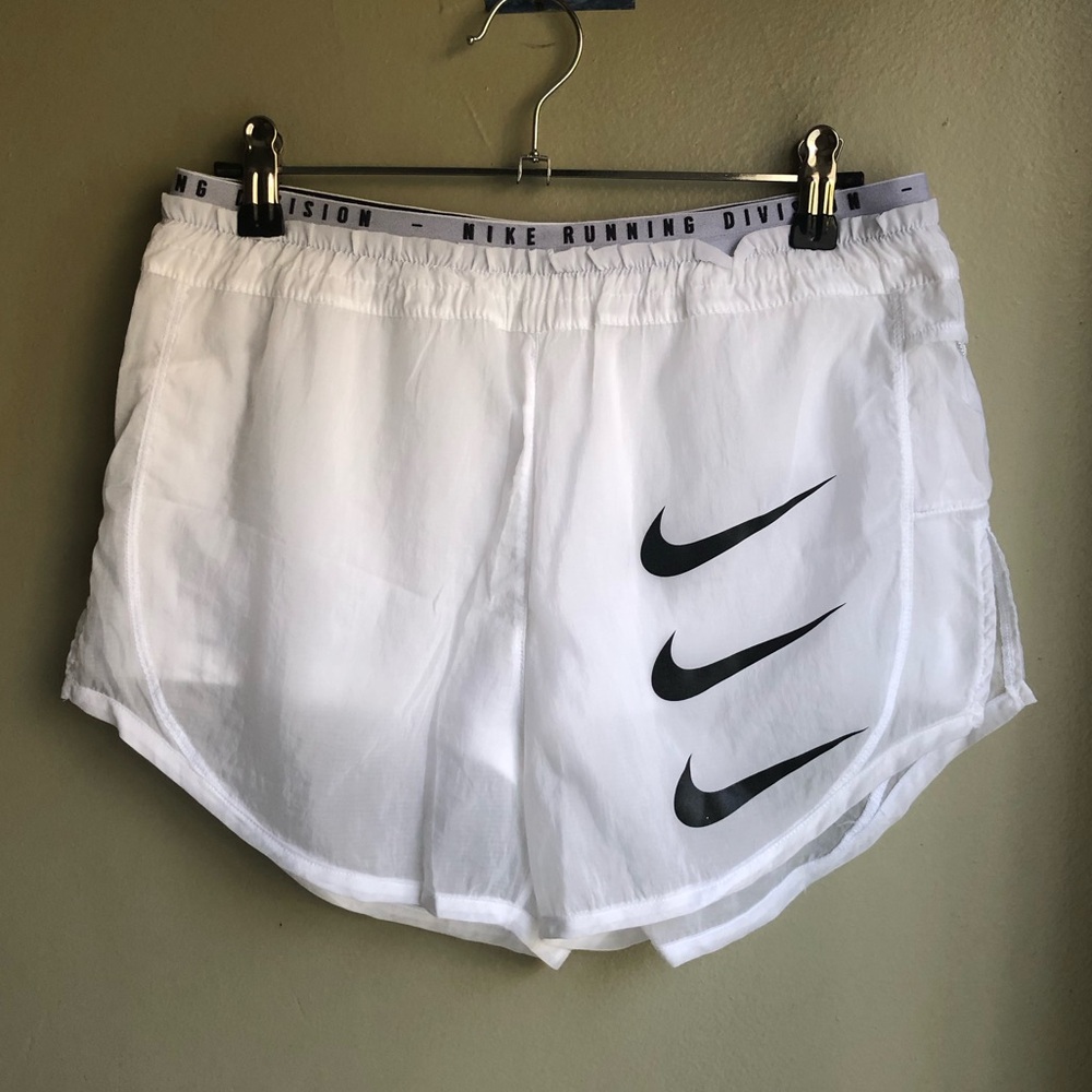 Nike White Women's Athletic Shorts with Black Swoosh Trio